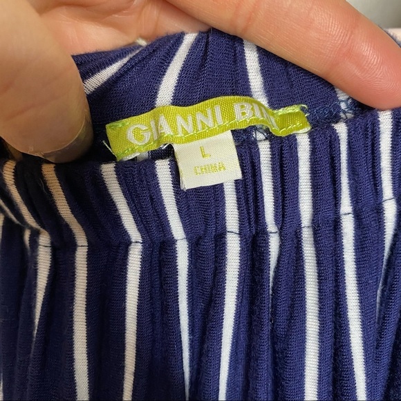 Gianni Bini Navy Blue & White Striped Off The Shoulder Midi Dress Size Large - Picture 5 of 7